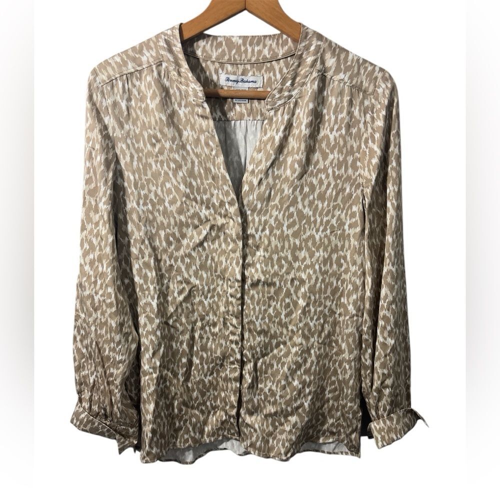 Tommy Bahama Womens Kauai Lagoon Leopard Blouse Size XS Animal Print career